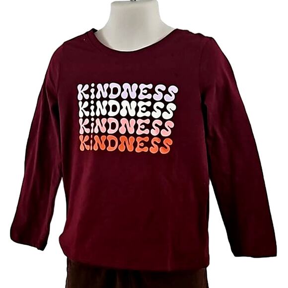 Excellent Cat & Jack Girl Burgundy Long Sleeve Crewneck Tee Shirt Size 4T Cotton - Picture 2 of 4